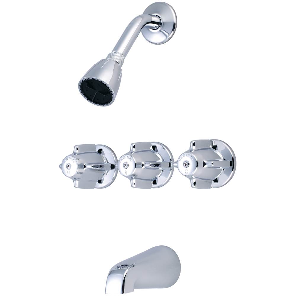 Central Brass Tub & Shower-3 Canopy Hdl 1/2'' Direct Sweat 8'' Cntrs Shwrhead Combo Spt Ceramic Cart-Pc