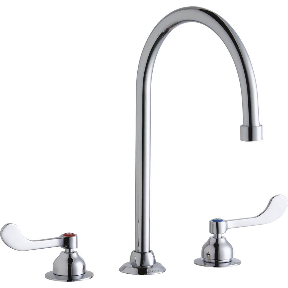 Elkay 8'' Centerset with Concealed Deck Faucet with 8'' Gooseneck Spout 4'' Wristblade Handles Chrome