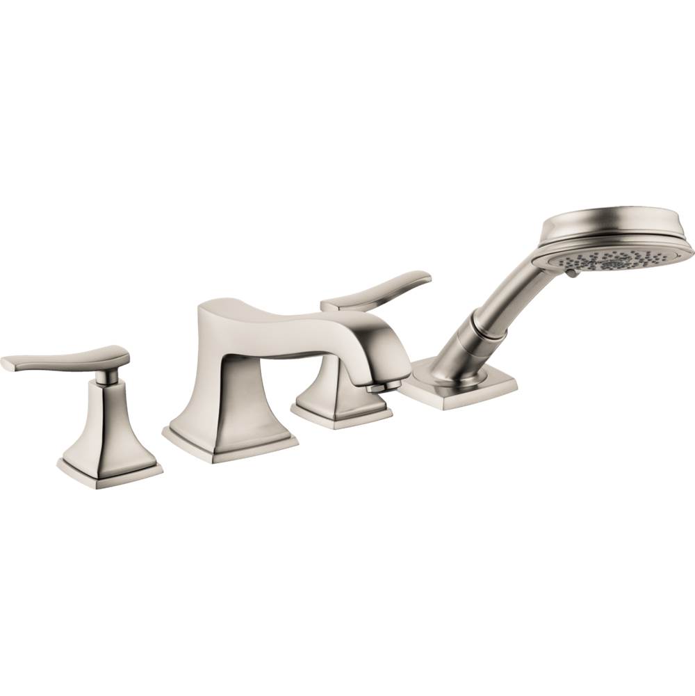 Hansgrohe Metropol Classic 4-Hole Roman Tub Set Trim with Lever Handles and 1.8 GPM Handshower in Brushed Nickel