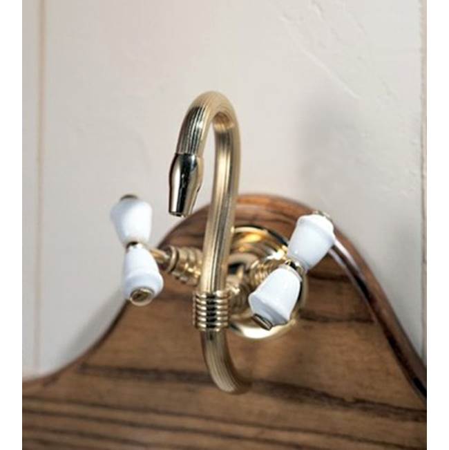 Herbeau ''Verseuse'' Wall Mounted Mixer with White or Handpainted Earthenware Handles in Plain White, Satin Nickel