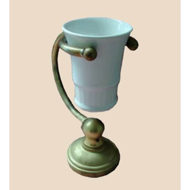 Herbeau ''Royale'' White China Tumbler and Free Standing Metal Holder in Solibrass