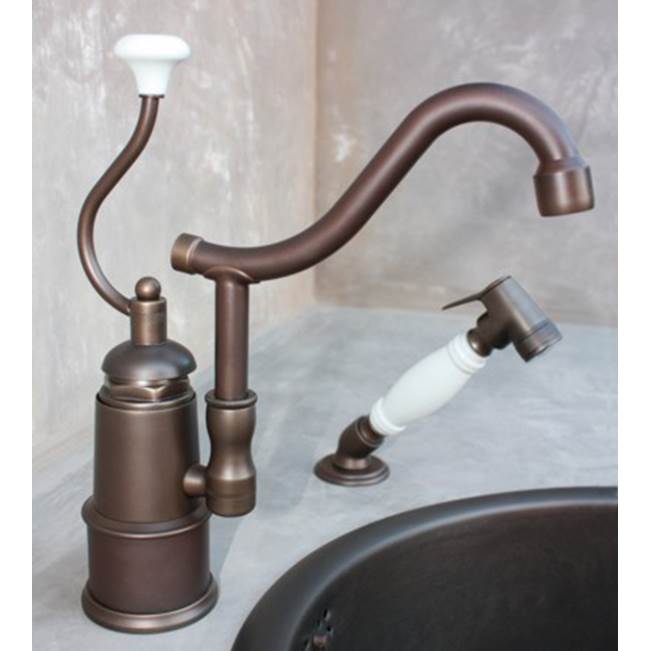 Herbeau ''De Dion'' Single Lever Mixer with Ceramic Disc Cartridge and Handspray in White Handles, Lacquered Polished Copper