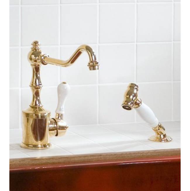 Herbeau ''Royale'' With Handspray Single Lever Mixer With Ceramic Cartridge in White Handles, Weathered Brass