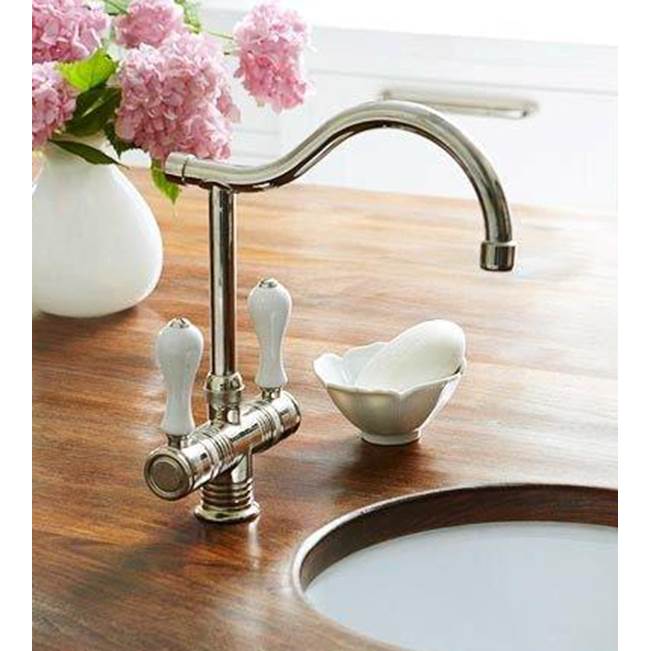 Herbeau ''Valence'' Single-Hole Mixer in White Handles, Antique Lacquered Brass