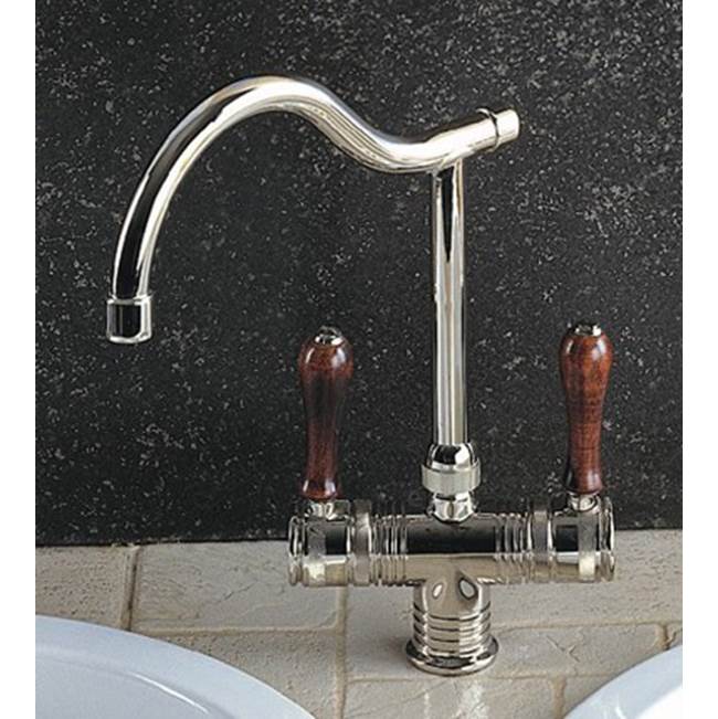 Herbeau ''Valence'' Single-Hole Mixer in Wooden Handles, Polished Copper and Brass