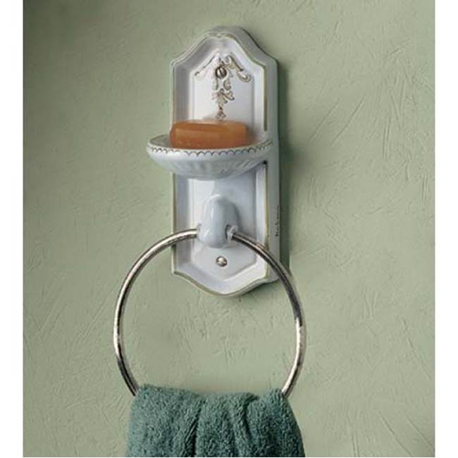 Herbeau ''Sophie'' Towel Ring / Soap Dish in Any Handpainted Finish, Polished Brass Ring