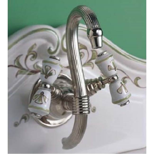 Herbeau ''Verseuse'' Wall Mounted Mixer with White or Handpainted Earthenware Handles in Any Handpainted Finish, Weathered Brass