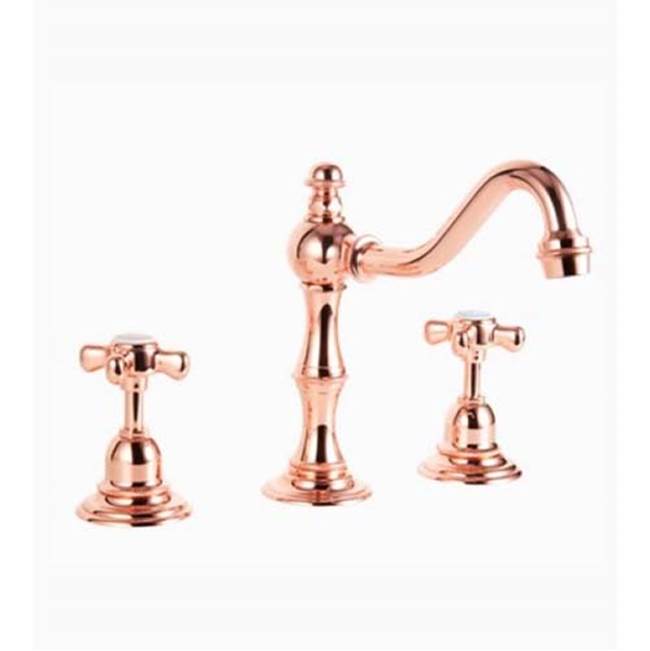 Herbeau ''Royale'' Widespread Lavatory Set with Cross Handles in Lacquered Polished Copper