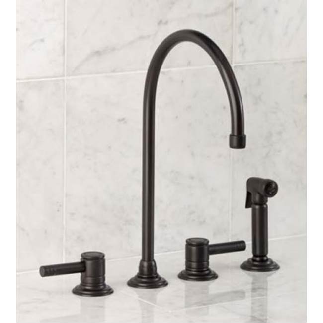 Herbeau ''Lille'' 4-Hole Deck Mounted Kitchen Mixer with Handspray in Lacquered Polished Black Nickel