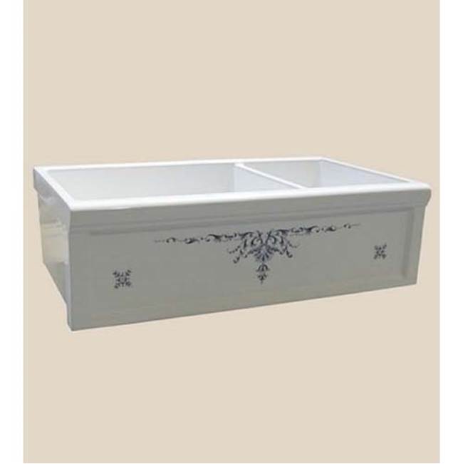 Herbeau ''Luberon'' Fireclay Double Farm House Sink in Romantique, White background
