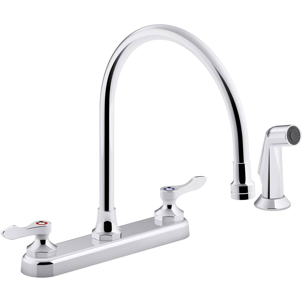 Kohler Triton® Bowe® 1.5 gpm kitchen sink faucet with 9-5/16'' gooseneck spout, matching finish sidespray, aerated flow and lever handles