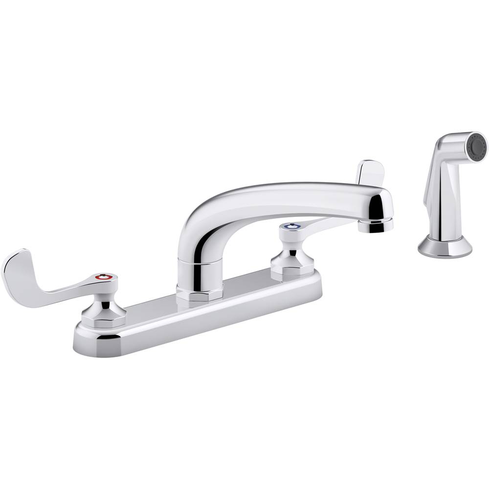 Kohler Triton® Bowe® 1.8 gpm kitchen sink faucet with 8-3/16'' swing spout, matching finish sidespray, aerated flow and wristblade handles