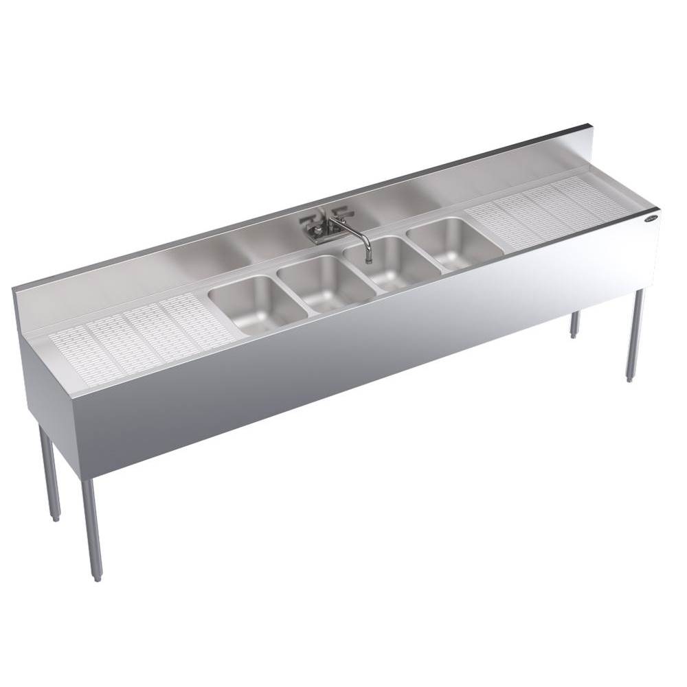 Krowne Krowne Royal Series 8''W X 19''D Four Compartment Bar Sink, Royal Faucet And Drains Included