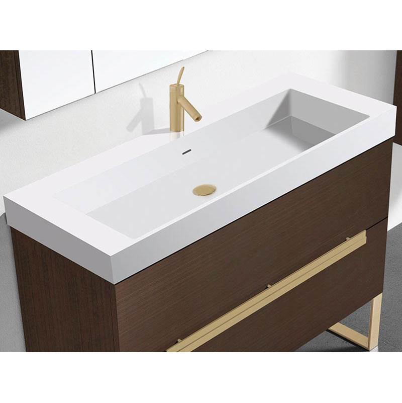 Madeli 18''D-Trough 42''W Solid Surface , Sink. Glossy White, No Faucet Hole. W/Overflow, Basin Depth: 5-3/4'', 41-7/8'' X 18-1/8'' X 4-1/2''