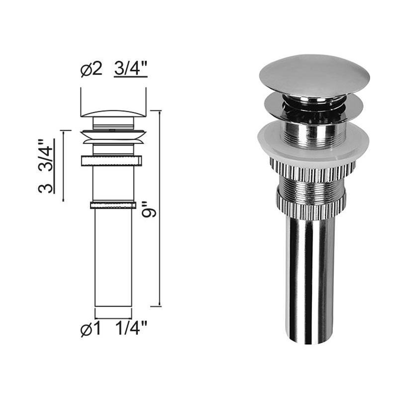 Madeli Push Button Umbrella Drain, W/Overflow. Brushed Nickel, 2-3/4'' (Diameter) X 9'' (H)