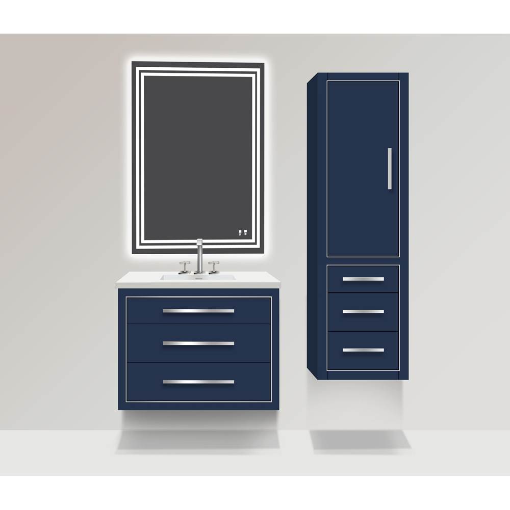 Madeli 20''W Villa Linen Cabinet, Sapphire. Wall Hung, Left Hinged Door. Polished, Chrome Handles (X4)/Inlay, 20'' X 18'' X 71''