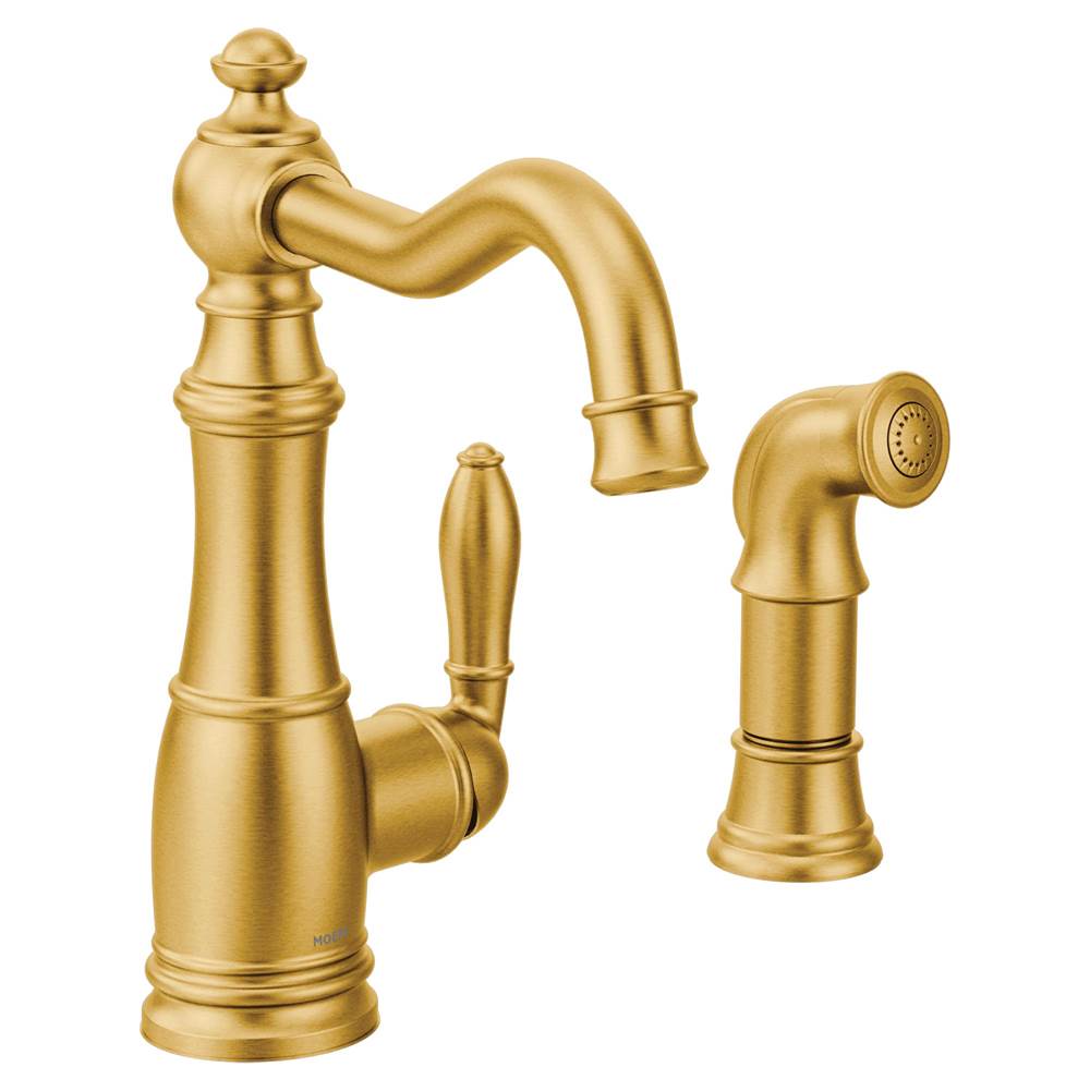 Moen Weymouth One-Handle Traditional Kitchen Faucet with Side Sprayer, Brushed Gold