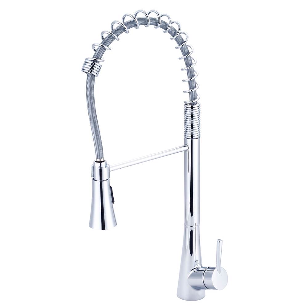 Olympia KITCHEN-1 OR 3 HOLE SINGLE LVR HDL SPRING SWIVEL SPT W/PULL-DOWN SPRAY HEAD 3/8'' FLEX-CP
