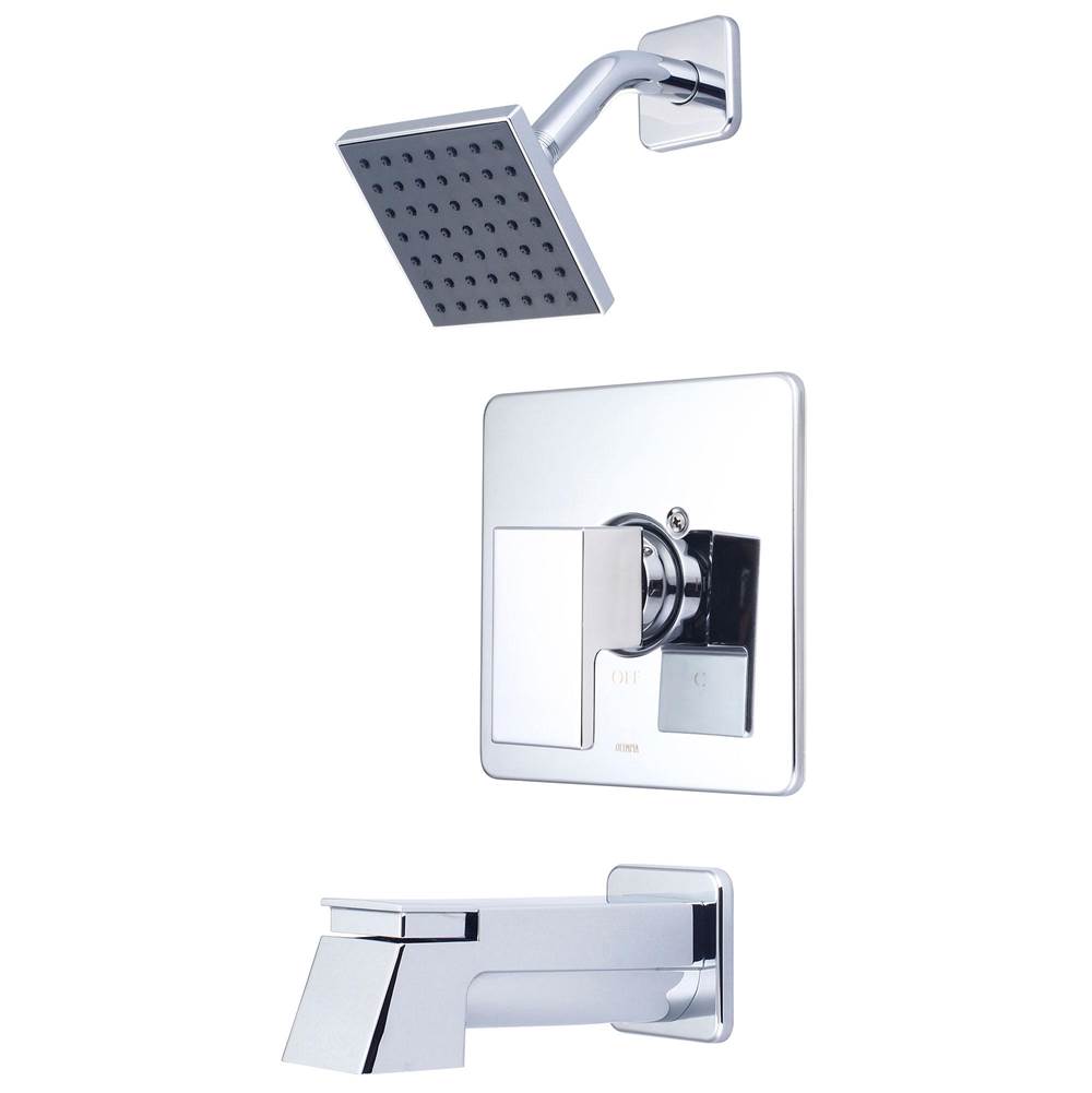 Pioneer Tub and Shower Trim Set-Mod Lever Handle Extended Combo Diverter Tub Spout 4'' Square Shower-CP