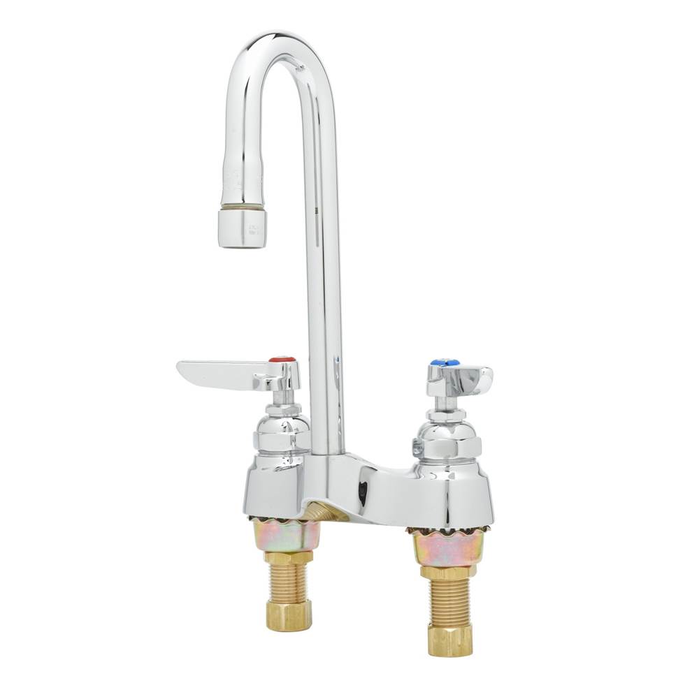 T&S Brass Lavatory Faucet, Deck Mount, 4'' Centers, Rigid Gooseneck, Aerator (Qty. 6)