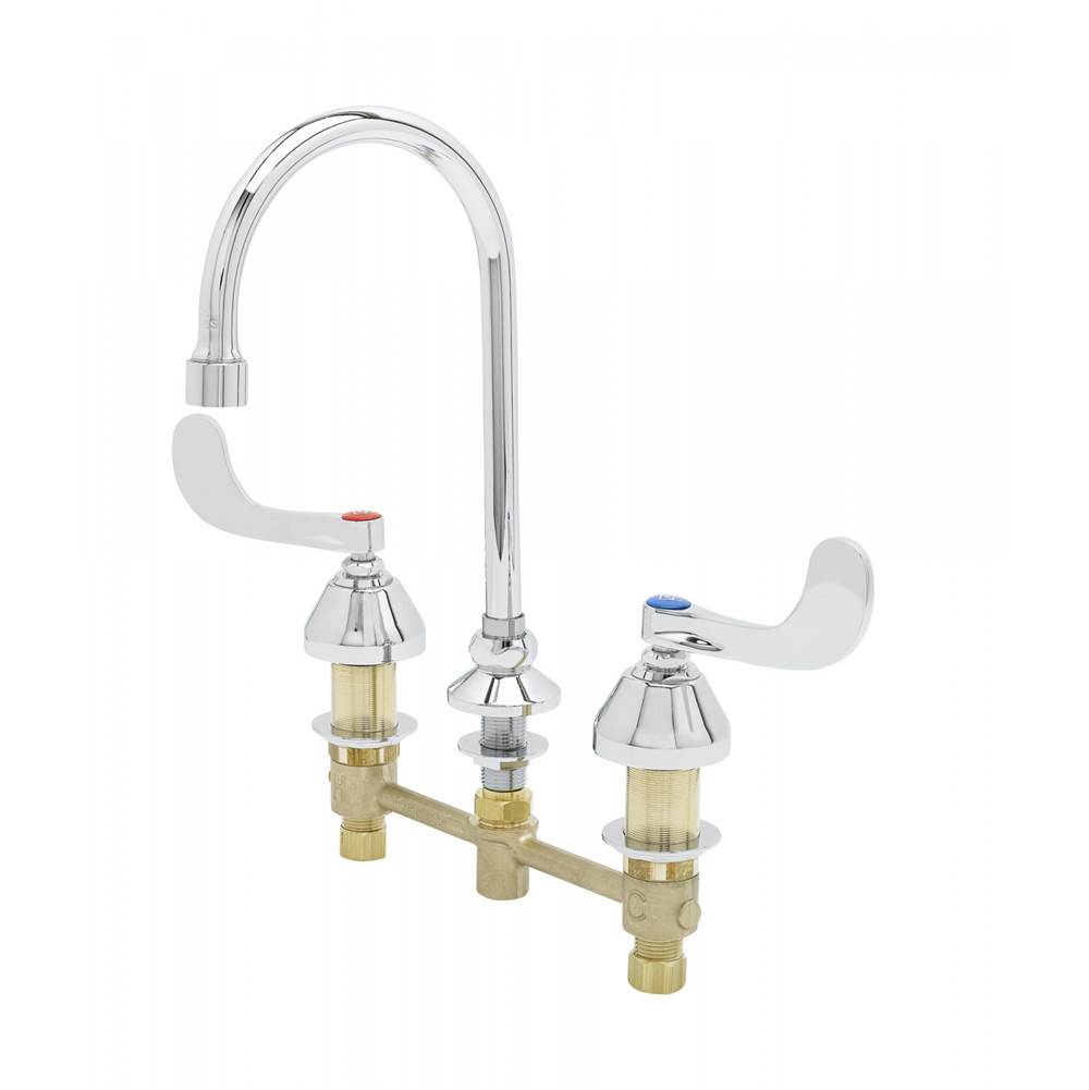 T&S Brass 8'' Medical Faucet, Ceramas, Swivel Gooseneck, 0.5 GPM VR Spray Device, 4'' Handles