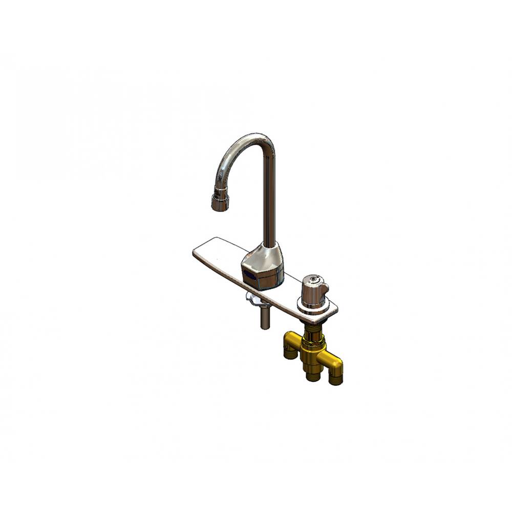 T&S Brass ChekPoint Elec Faucet, Deck Mt, GN, Side Mt TMV, 8'' C-C Deck Plate, 0.5 GPM